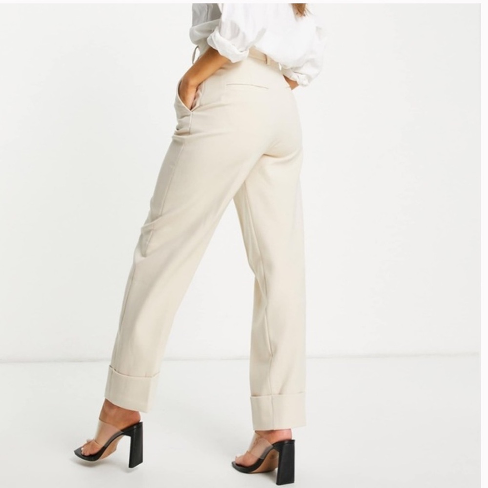 & Other Stories Cuffed High Rise Straight Leg Dress Pants Ivory - Picture 2 of 8